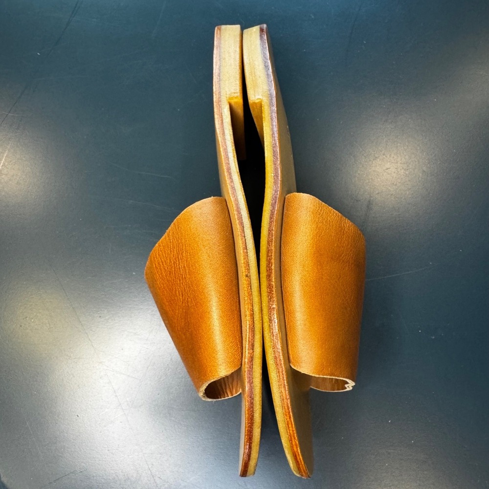 St. Agni Women 10.5 EU 41 Tan Leather Slide Sandals Flat Minimalist Handcrafted - Picture 2 of 10